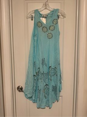 Aventura Aqua Turtle-Print Sleeveless Maxi Dress/coverup OS